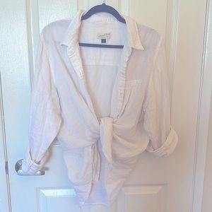 Oversized White Linen Button Down Shirt